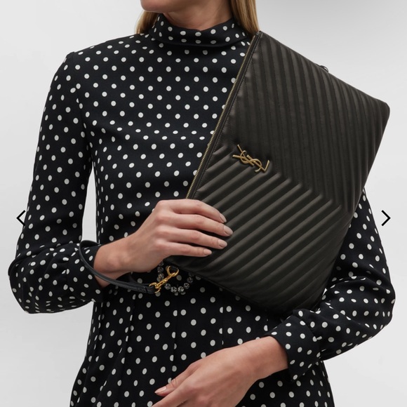 Saint Laurent Large Monogram Logo Pouch with wristlet - Picture 2 of 10